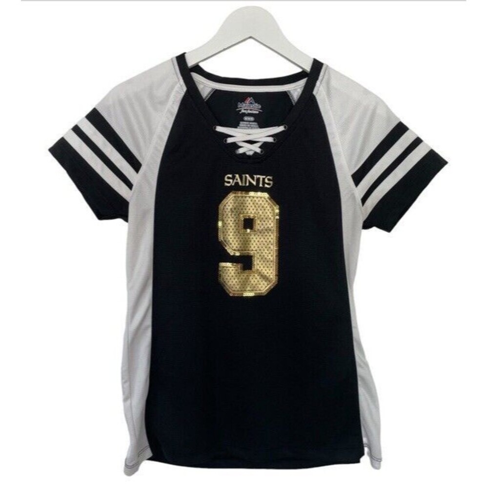 Majestic New Orleans Jersey Medium Saints Drew Brees 9 Sequined Sexy Cute Girly